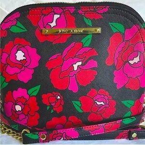 Betsey Johnson Black Crossbody Bag with Pink & Red Floral Print